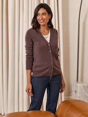 Pure Collection Brown Cashmere V-Neck Cardigan - Image 2 of 3