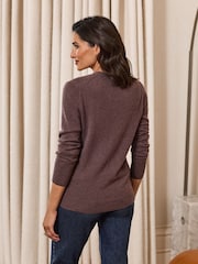 Pure Collection Brown Cashmere V-Neck Cardigan - Image 3 of 3