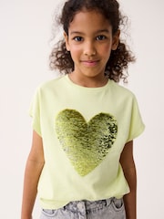 Lime Green Heart Sequin T-Shirt (3-16yrs) - Image 1 of 7