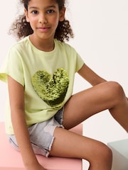 Lime Green Heart Sequin T-Shirt (3-16yrs) - Image 2 of 7
