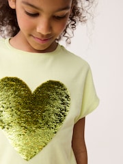 Lime Green Heart Sequin T-Shirt (3-16yrs) - Image 4 of 7