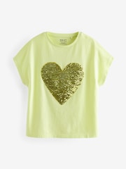 Lime Green Heart Sequin T-Shirt (3-16yrs) - Image 5 of 7