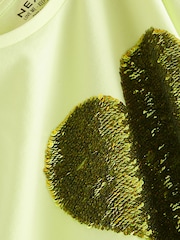 Lime Green Heart Sequin T-Shirt (3-16yrs) - Image 7 of 7