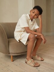 Neutral Stone Double Touch Fastening Strap Corkbed Sandals - Image 2 of 8