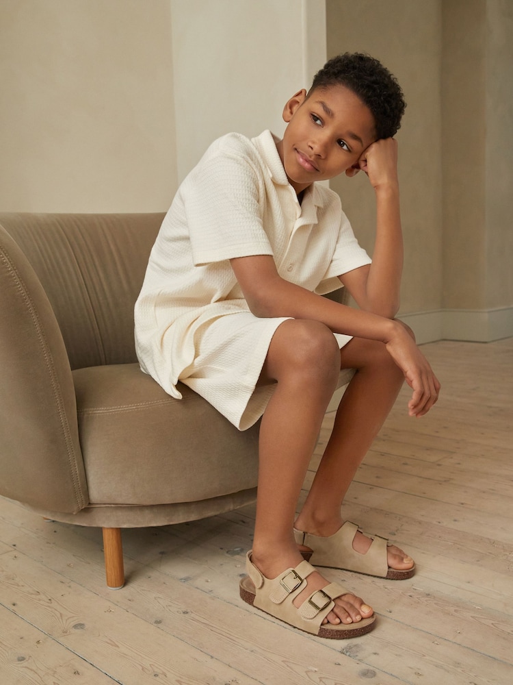 Neutral Stone Double Touch Fastening Strap Corkbed Sandals - Image 2 of 8