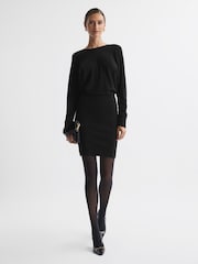 Reiss Black Lucy Cashmere-Wool Blend Draped Mini Dress - Image 1 of 5