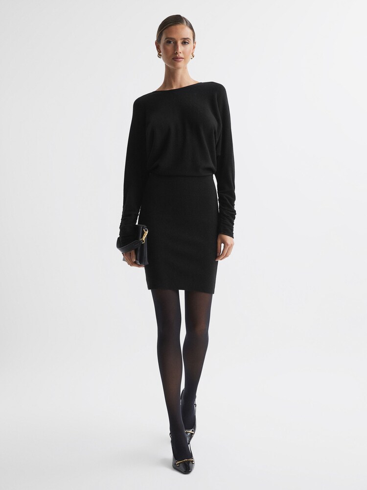 Reiss Black Lucy Cashmere-Wool Blend Draped Mini Dress - Image 1 of 5
