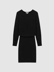 Reiss Black Lucy Cashmere-Wool Blend Draped Mini Dress - Image 2 of 5