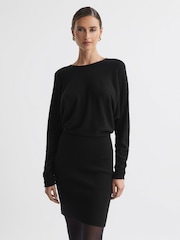 Reiss Black Lucy Cashmere-Wool Blend Draped Mini Dress - Image 3 of 5