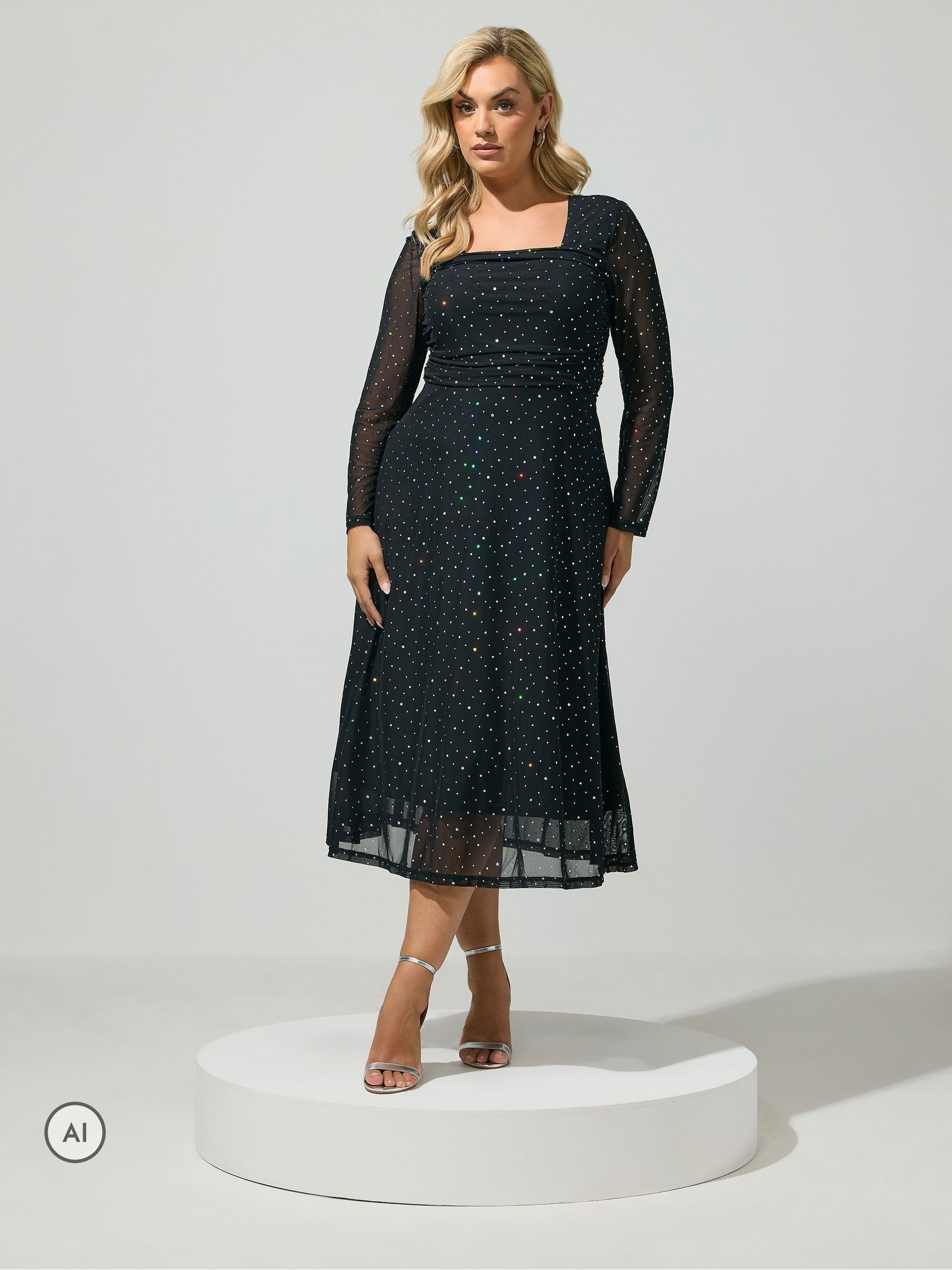 Yours Curve Women's Black London Sequin Mesh Maxi Dress - Image 1