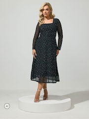Yours Curve Black London Sequin Mesh Maxi Dress - Image 1 of 6