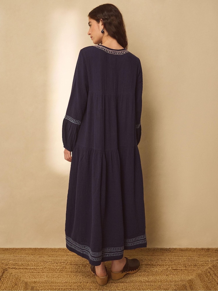 east Blue Carita Hand-Embroidered Maxi Dress - Image 2 of 5 east Blue Carita Hand-Embroidered Maxi Dress - Image 2 of 5