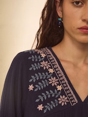 east Blue Carita Hand-Embroidered Maxi Dress - Image 3 of 5