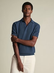 Charles Tyrwhitt Blue Cotton Stripe Knit Polo Shirt - Image 1 of 5
