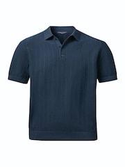 Charles Tyrwhitt Blue Cotton Stripe Knit Polo Shirt - Image 3 of 5