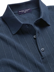 Charles Tyrwhitt Blue Cotton Stripe Knit Polo Shirt - Image 4 of 5