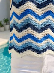 Roman Blue Zig Zag Stripe Crochet Knit Vest - Image 4 of 4