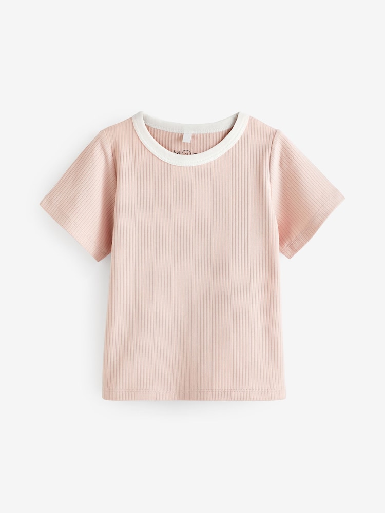 MORI Pink Organic Cotton Ribbed Short Sleeve T-Shirt - Image 1 of 2