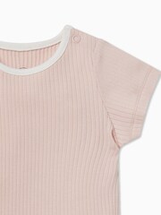 MORI Pink Organic Cotton Ribbed Short Sleeve T-Shirt - Image 2 of 2