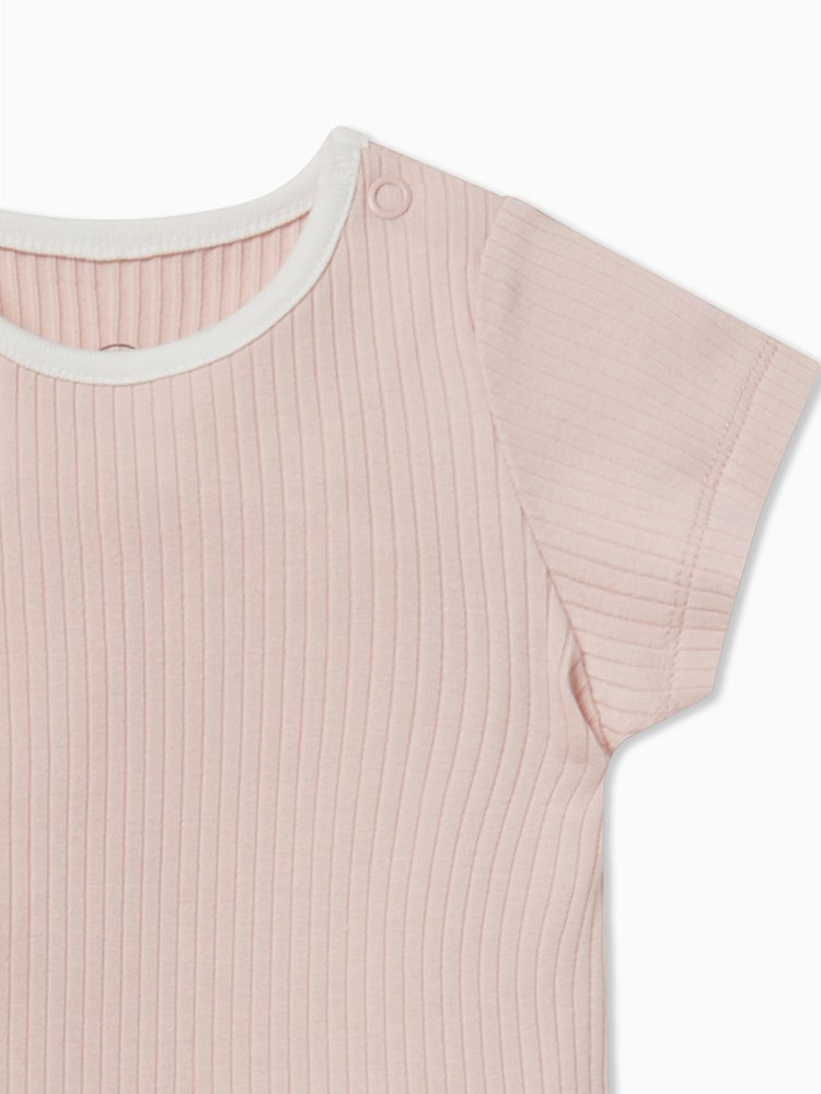MORI Pink Organic Cotton Ribbed Short Sleeve T-Shirt - Image 2 of 2