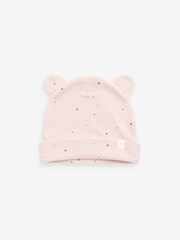 MORI Pink Organic Cotton Polka Dot Hat with Bear Ears - Image 1 of 2