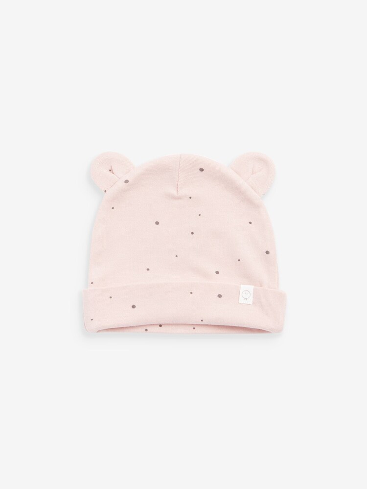 MORI Pink Organic Cotton Polka Dot Hat with Bear Ears - Image 1 of 2