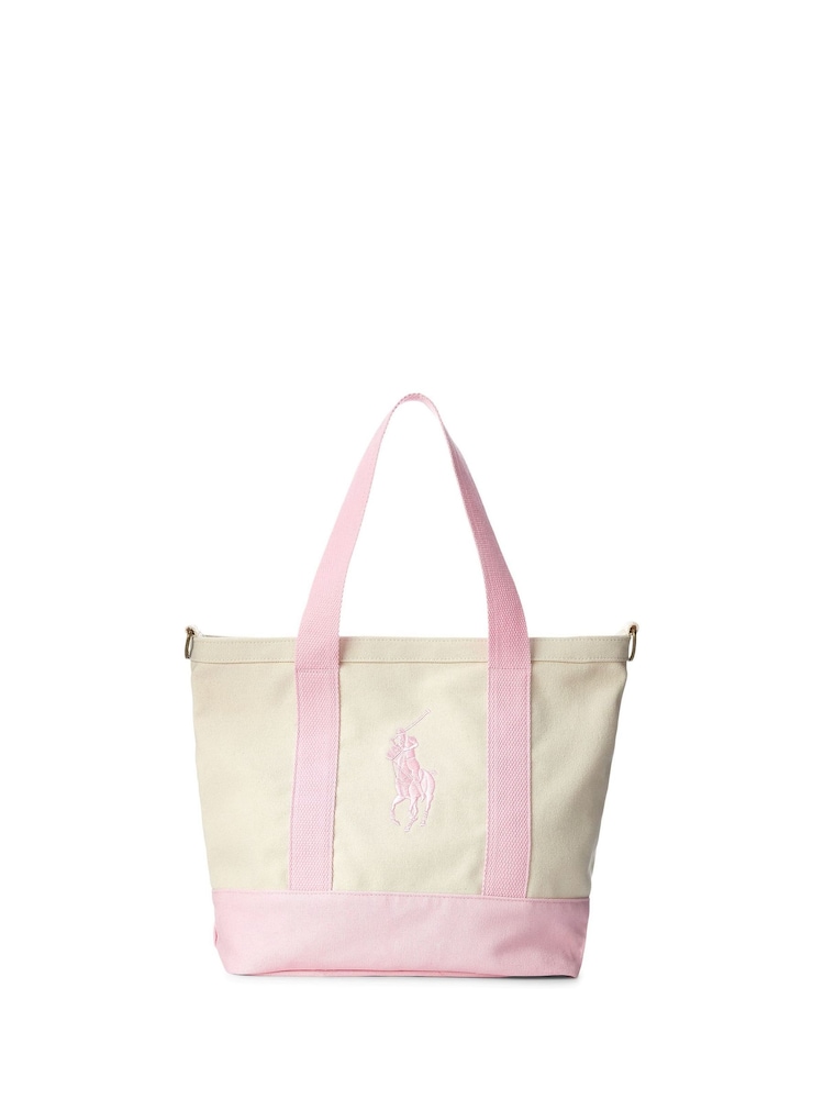 Polo Ralph Lauren Pink 100% Cotton Canvas Pony Logo Tote Bag - Image 1 of 10 Polo Ralph Lauren Pink 100% Cotton Canvas Pony Logo Tote Bag - Image 1 of 10