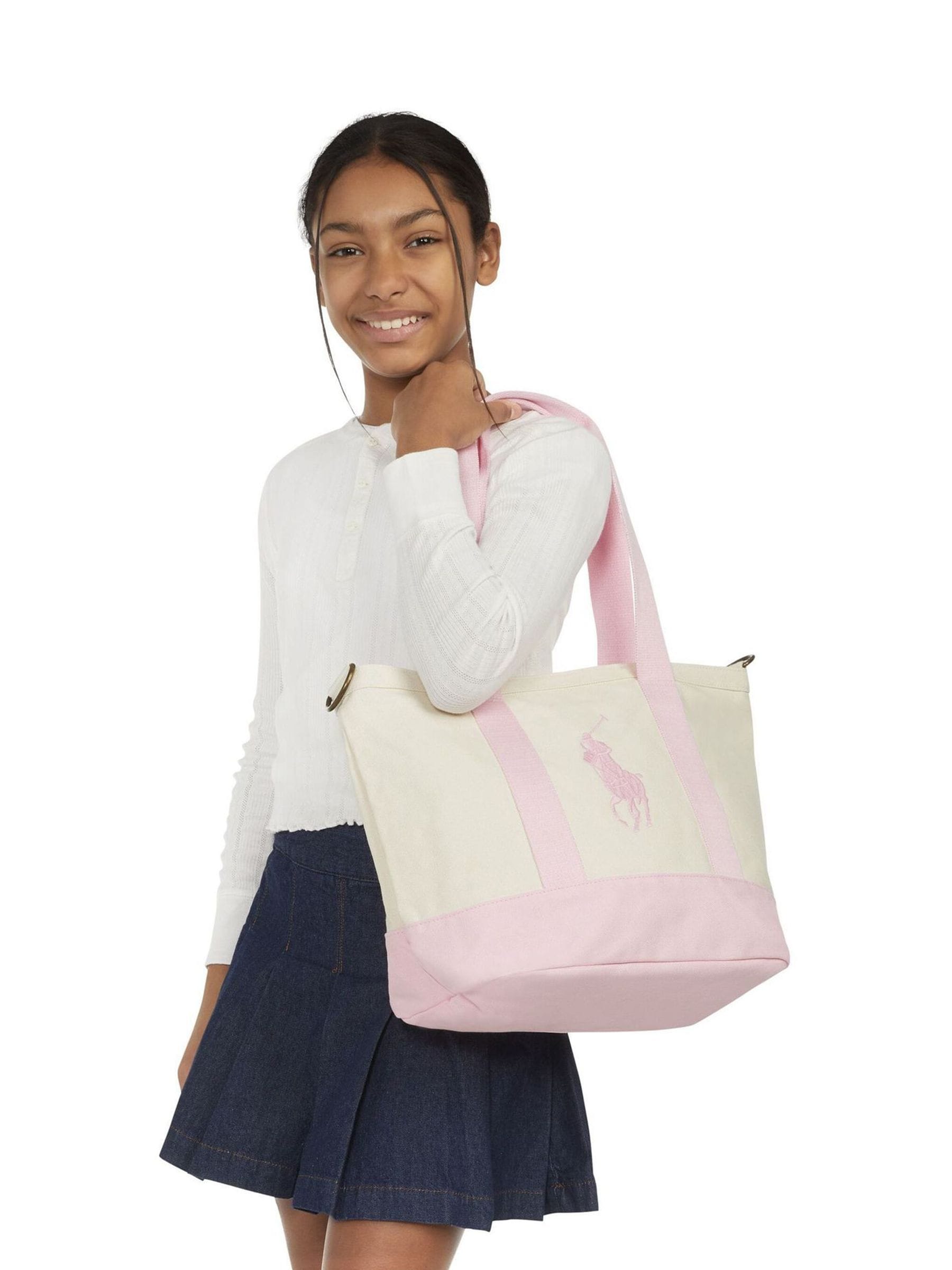 Buy Polo Ralph Lauren Pink Cotton Canvas Pony Logo Tote Bag from