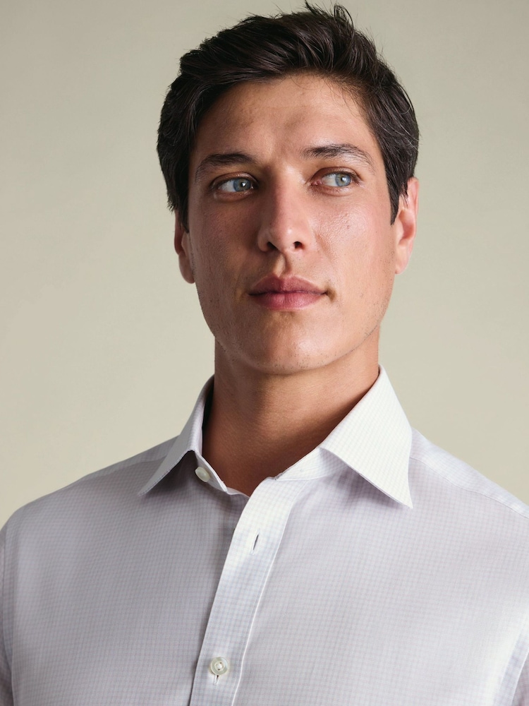 Charles Tyrwhitt Pink Egyptian Cotton Twill Mini Grid Check Shirt - Image 2 of 6