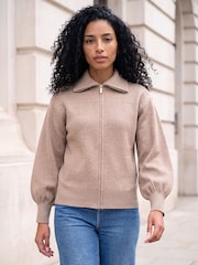 Roman Natural Knitted Bomber Jacket - Image 1 of 4