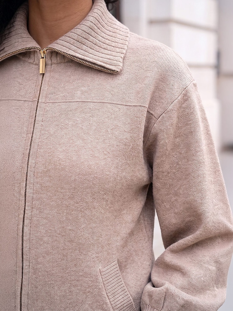 Roman Natural Knitted Bomber Jacket - Image 4 of 4