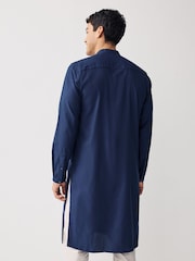 Navy Blue Regular Fit Signature 100% Cotton Kurta - Image 4 of 7