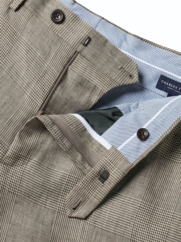 Gaišbrūns - Charles Tyrwhitt Slim Fit lina kostīma bikses - Attēls 8 no 8