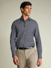 Charles Tyrwhitt Blue Non-Iron Stretch Leaf Print Shirt - Image 1 of 7