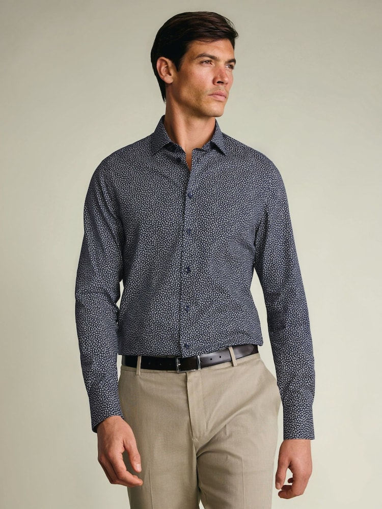 Charles Tyrwhitt Blue Non-Iron Stretch Leaf Print Shirt - Image 1 of 7 Charles Tyrwhitt Blue Non-Iron Stretch Leaf Print Shirt - Image 1 of 7