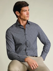 Charles Tyrwhitt Blue Non-Iron Stretch Leaf Print Shirt - Image 2 of 7