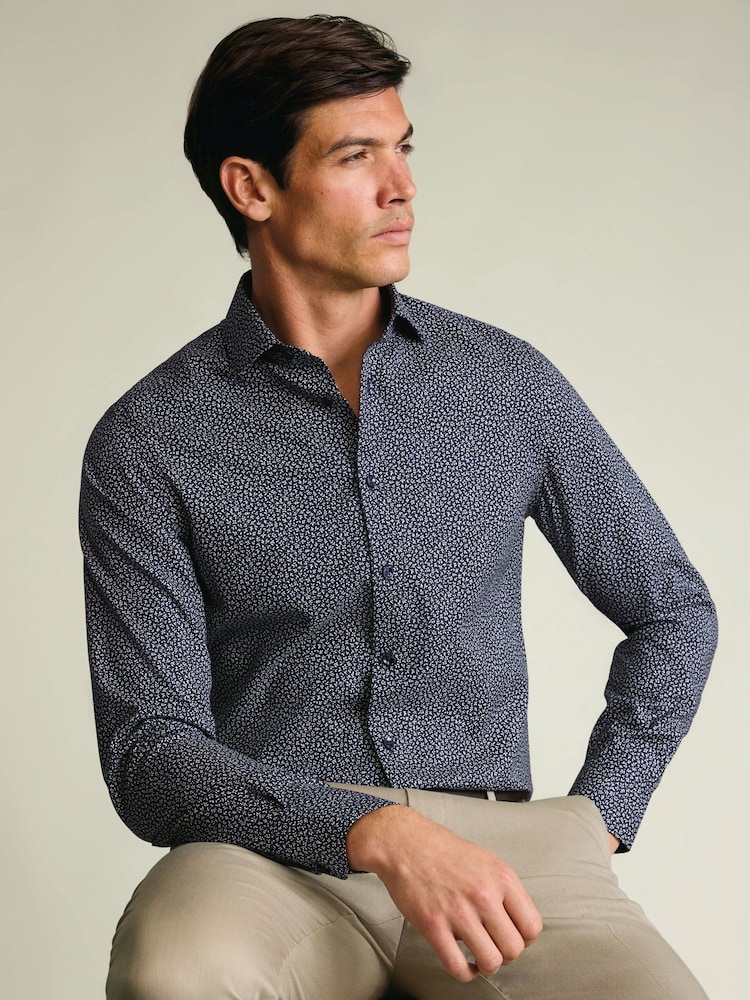Charles Tyrwhitt Blue Non-Iron Stretch Leaf Print Shirt - Image 2 of 7 Charles Tyrwhitt Blue Non-Iron Stretch Leaf Print Shirt - Image 2 of 7