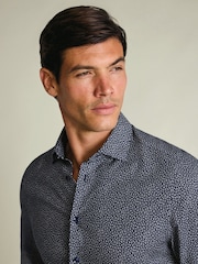 Charles Tyrwhitt Blue Non-Iron Stretch Leaf Print Shirt - Image 3 of 7