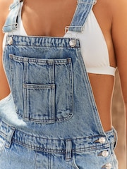 Mid Blue 100% Cotton Denim Wide Leg Dungarees - Image 5 of 7