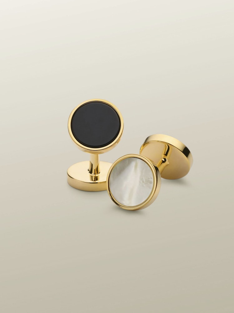Charles Tyrwhitt Yellow Mother of Pearl and Onyx Evening Cufflinks - Image 1 of 2