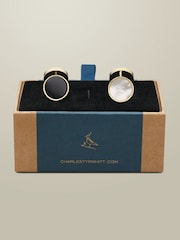 Charles Tyrwhitt Yellow Mother of Pearl and Onyx Evening Cufflinks - Image 2 of 2