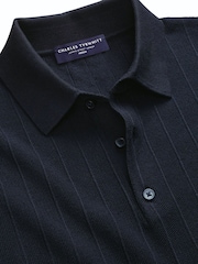 Charles Tyrwhitt Blue Cotton Stripe Knit Polo Shirt - Image 4 of 5