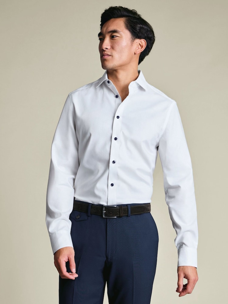 Charles Tyrwhitt White Non-Iron Stretch Printed Trim Shirt - Image 1 of 8