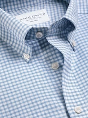 Charles Tyrwhitt Blue Non-Iron Stretch Oxford Button Down Check Shirt - Image 6 of 7