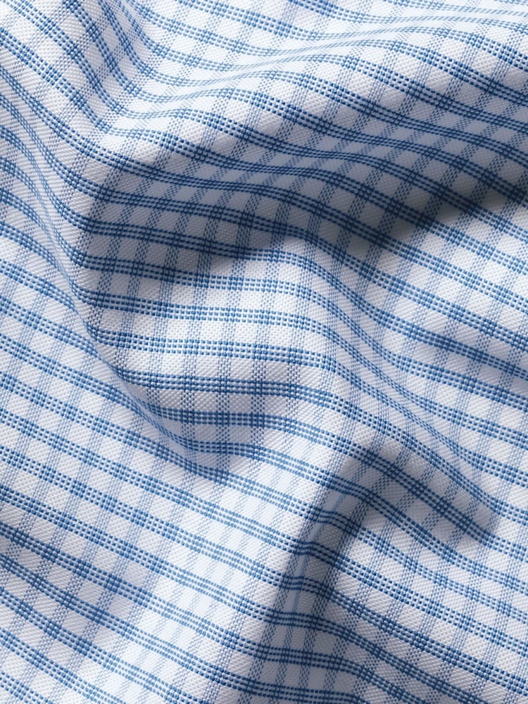 Charles Tyrwhitt Blue Non-Iron Stretch Oxford Button Down Check Shirt - Image 7 of 7