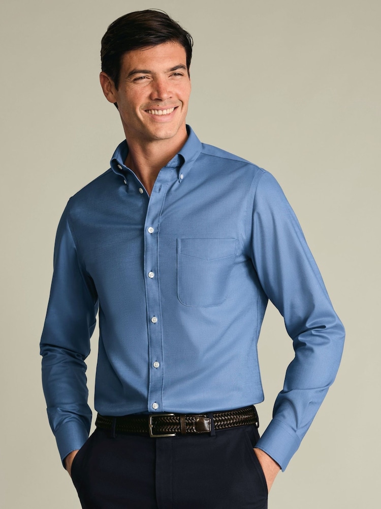 Charles Tyrwhitt Blue Non-Iron Stretch Oxford Button Down Shirt - Image 1 of 7 Charles Tyrwhitt Blue Non-Iron Stretch Oxford Button Down Shirt - Image 1 of 7