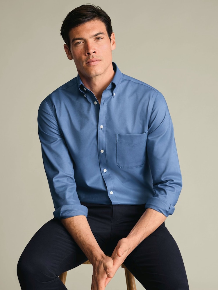 Charles Tyrwhitt Blue Non-Iron Stretch Oxford Button Down Shirt - Image 2 of 7 Charles Tyrwhitt Blue Non-Iron Stretch Oxford Button Down Shirt - Image 2 of 7