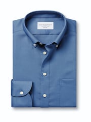 Charles Tyrwhitt Blue Non-Iron Stretch Oxford Button Down Shirt - Image 5 of 7
