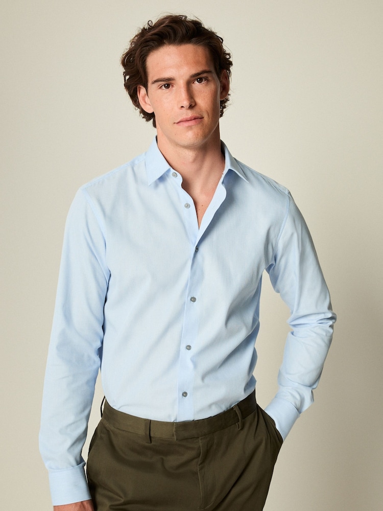 Light Blue Slim Fit Trimmed Easy Care Single Cuff Oxford Shirt - Image 1 of 9 Light Blue Slim Fit Trimmed Easy Care Single Cuff Oxford Shirt - Image 1 of 9
