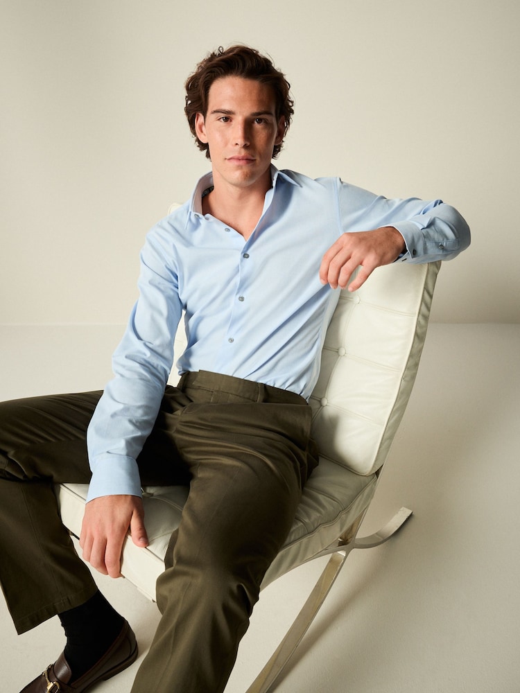 Light Blue Slim Fit Trimmed Easy Care Single Cuff Oxford Shirt - Image 2 of 9 Light Blue Slim Fit Trimmed Easy Care Single Cuff Oxford Shirt - Image 2 of 9